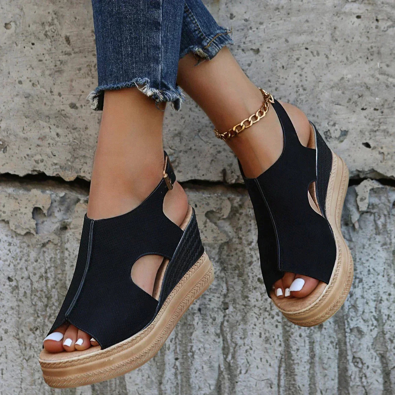 Carissa | Metallic Cut-Out Wedge Sandals