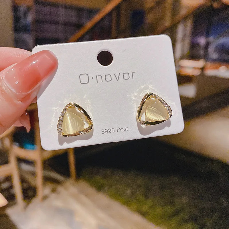 Elsie | Triangular Opal Crystal Drop Earrings