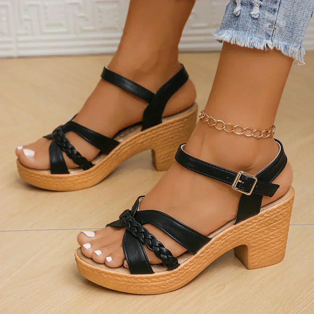 Madison | Braided Block-Heel Comfort Sandals