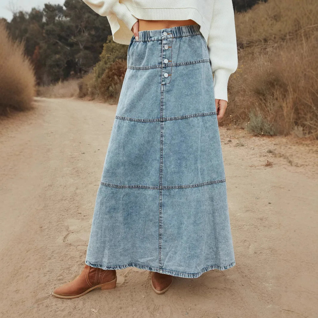 Edna | Vintage Stonewash Maxi Denim Skirt