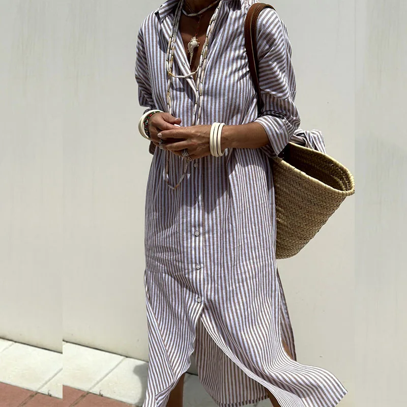 Céleste | Striped Tailored Shirt Dress