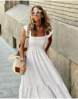 Catherine | Boho Gingham Midi Dress