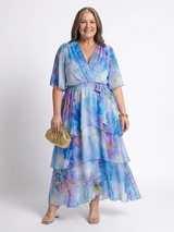 Jonquil | Sheer Layered V-Neck Maxi Dress with Bow Tie Waist