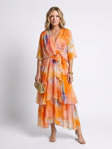 Jonquil | Sheer Layered V-Neck Maxi Dress with Bow Tie Waist