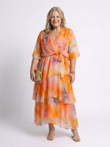 Jonquil | Sheer Layered V-Neck Maxi Dress with Bow Tie Waist