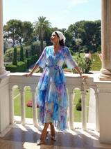 Jonquil | Sheer Layered V-Neck Maxi Dress with Bow Tie Waist