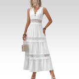 Lucille | Deep V Lace-Trim Midi Dress