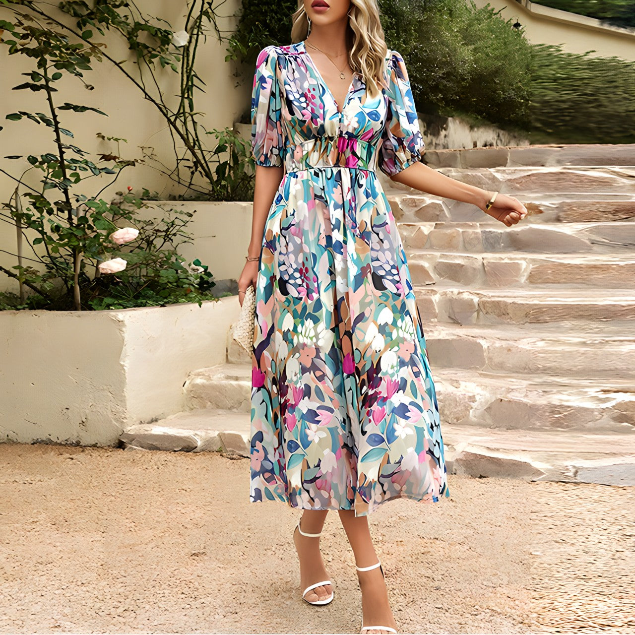 Céleste | Floral Chiffon Midi Dress