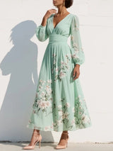 Racheal | Mint Green Floral Midi Dress