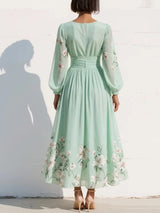 Racheal | Mint Green Floral Midi Dress