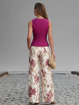 Demetria | Rose Pink Vest & Floral Wide-Leg Set