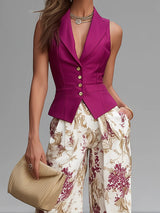 Demetria | Rose Pink Vest & Floral Wide-Leg Set