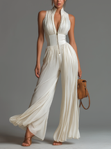 Chiara | V-Neck Chiffon Wide-Leg Jumpsuit