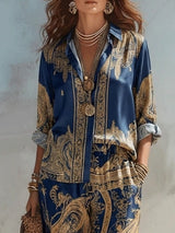 Lauryn | Two-Piece Set, Navy Baroque Print