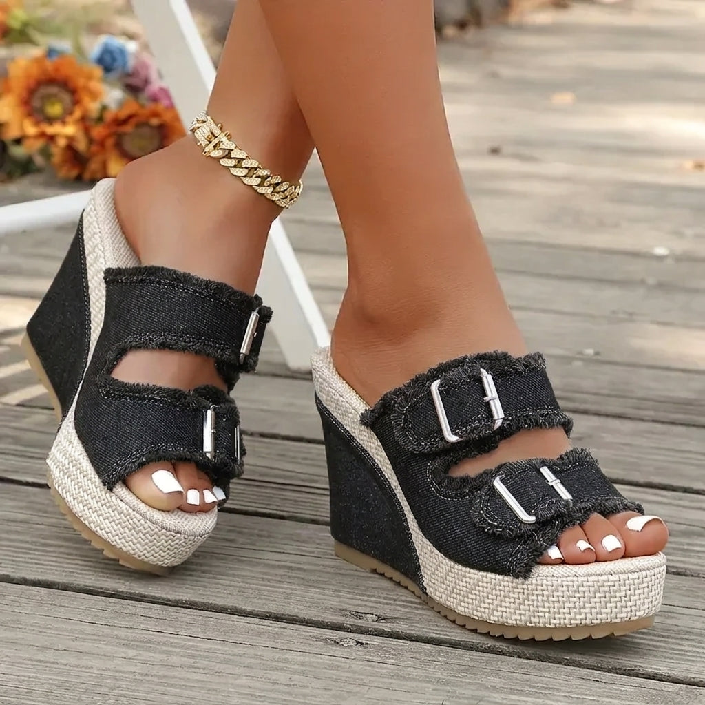 Florinda | Fray-Edge Wedge Sandals
