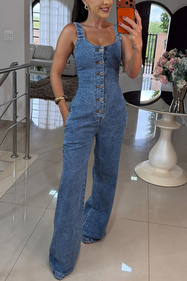 Tamsin | Square Neck Denim Jumpsuit