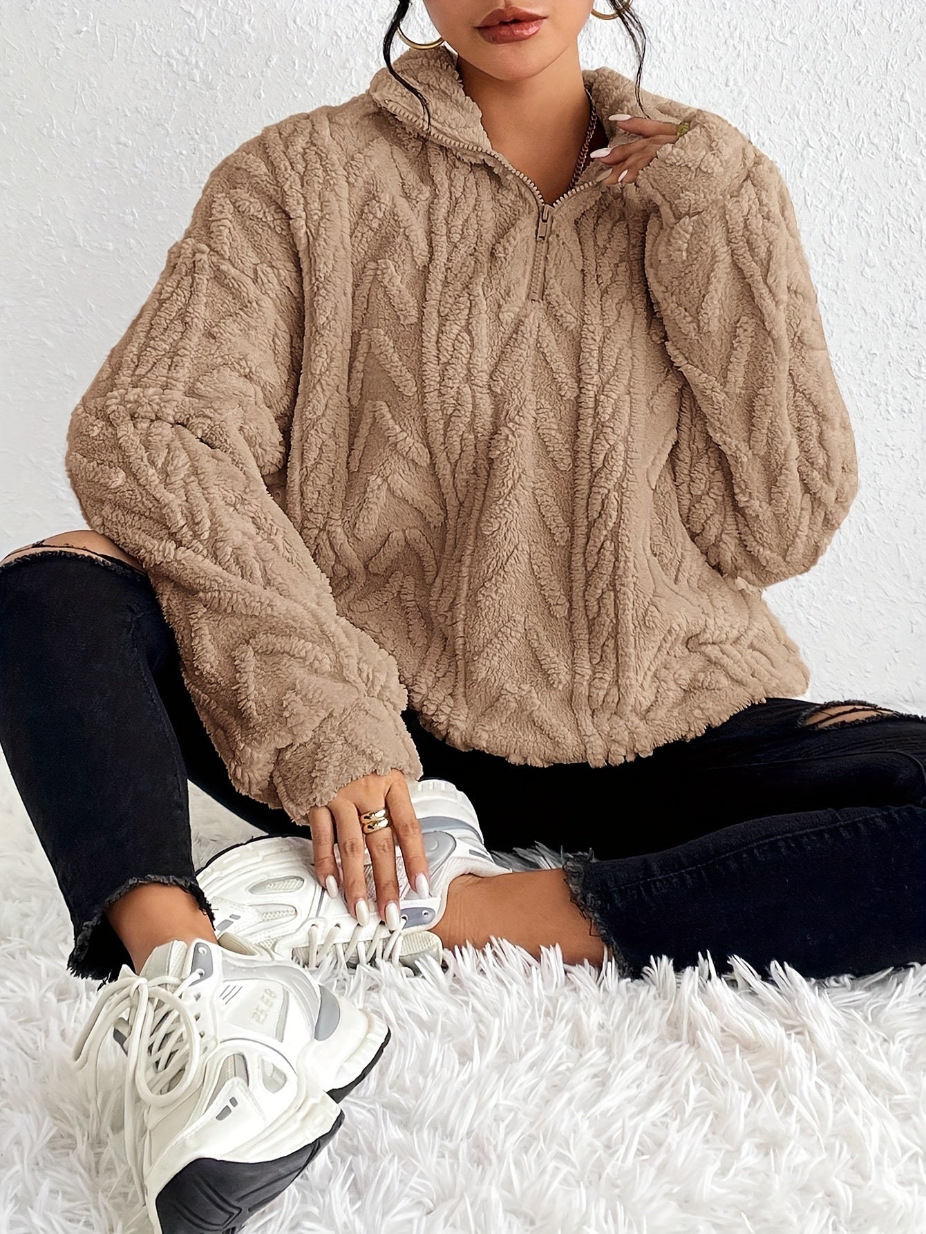 Elara | Cable-Knit Fleece Half-Zip Sweater