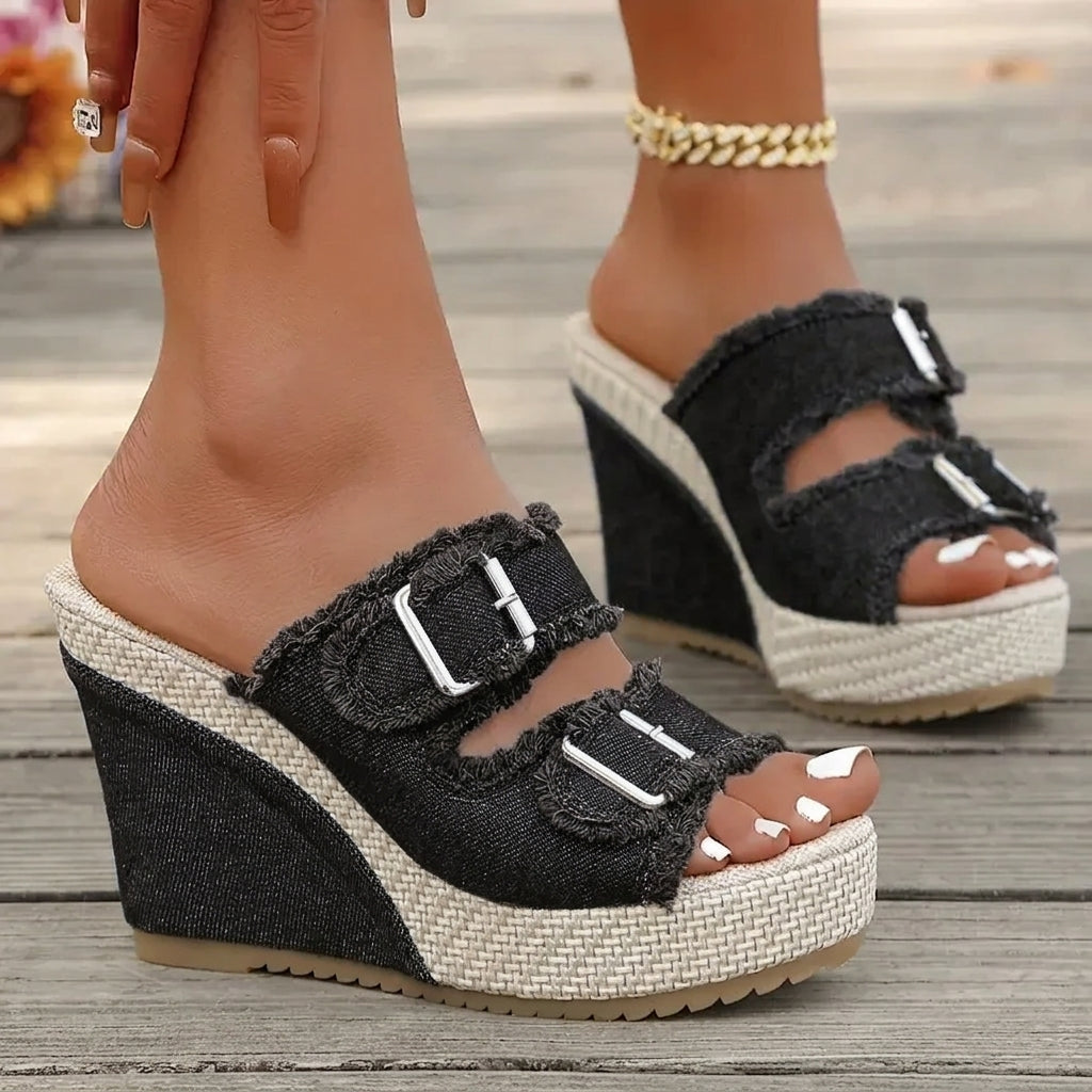 Florinda | Fray-Edge Wedge Sandals