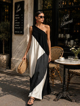 Brooke | One-Shoulder Color Block Maxi Dress
