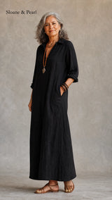 Francelia | Relaxed V-Neck Button Maxi