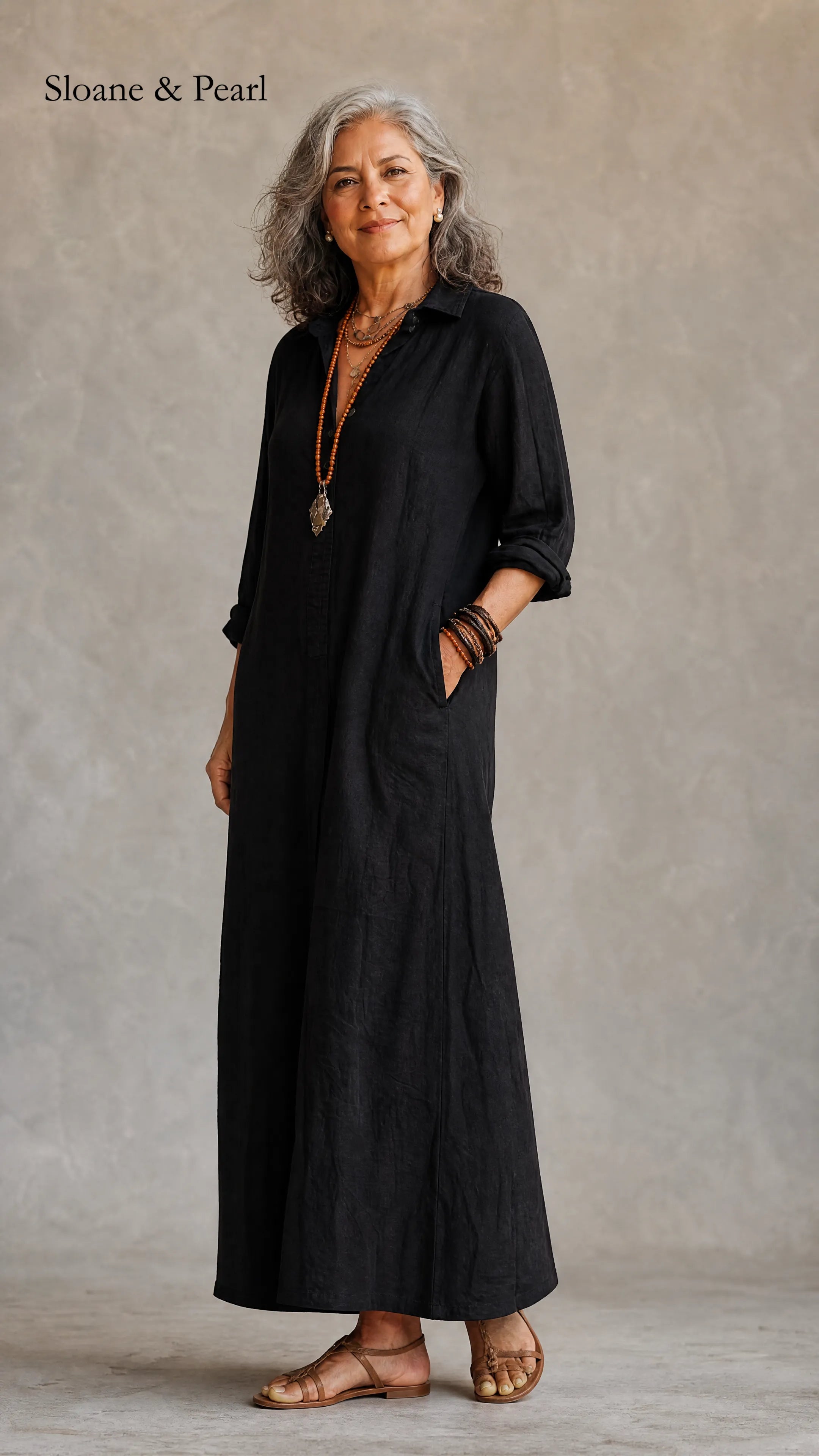 Francelia | Relaxed V-Neck Button Maxi