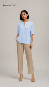 Liana | Cotton Henley Top With Button Detail