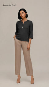 Liana | Cotton Henley Top With Button Detail