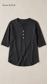 Liana | Cotton Henley Top With Button Detail