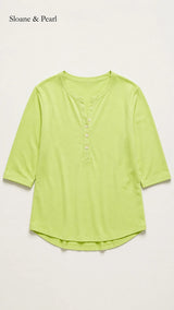 Liana | Cotton Henley Top With Button Detail