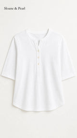 Liana | Cotton Henley Top With Button Detail