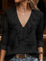 Shyanne | Vintage Floral Embroidered Frill Shirt