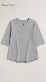 Liana | Cotton Henley Top With Button Detail