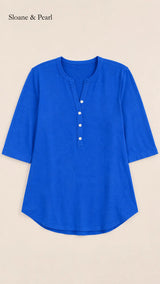 Liana | Cotton Henley Top With Button Detail