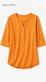 Liana | Cotton Henley Top With Button Detail