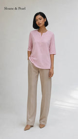 Liana | Cotton Henley Top With Button Detail
