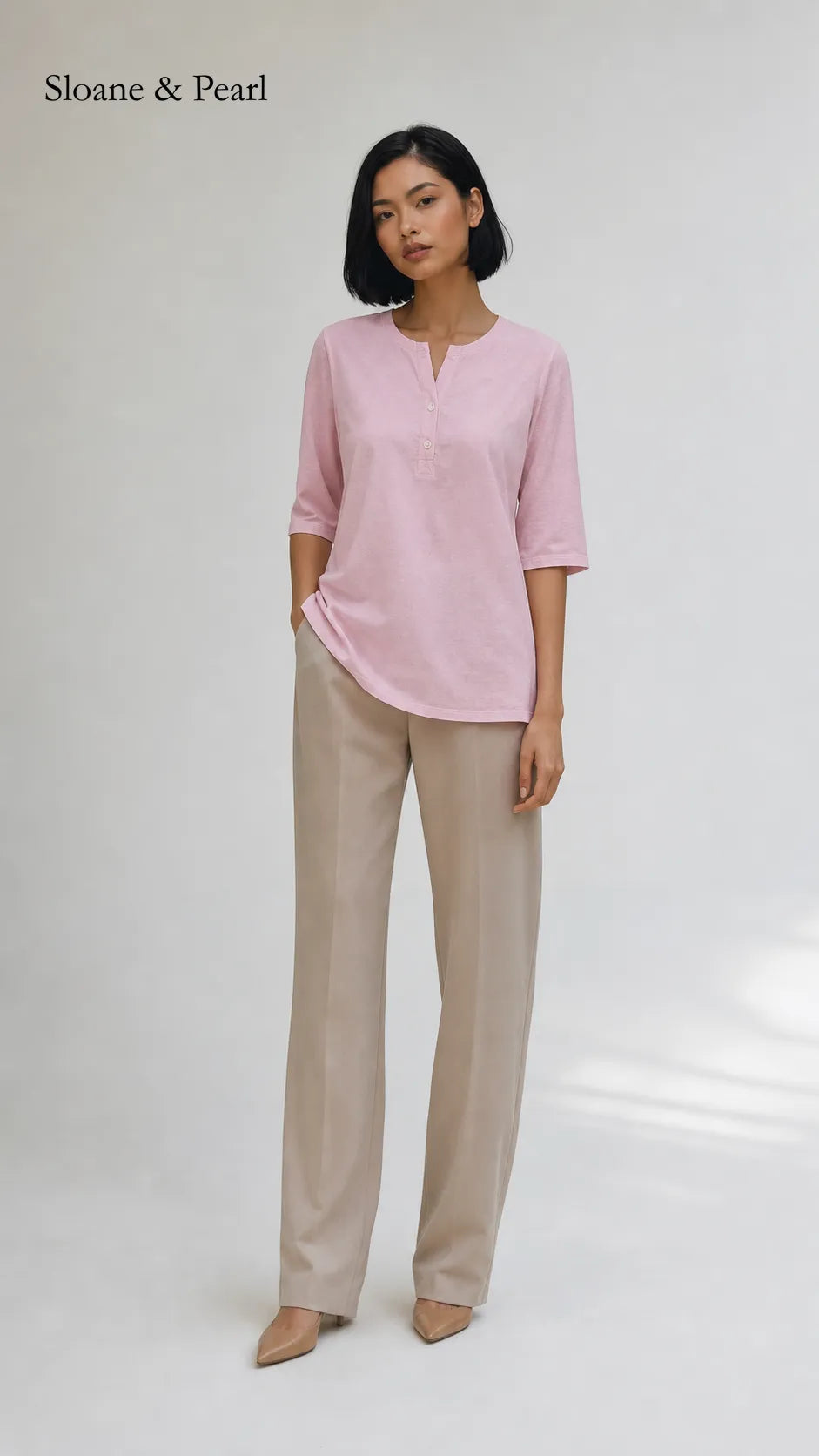 Liana | Cotton Henley Top With Button Detail