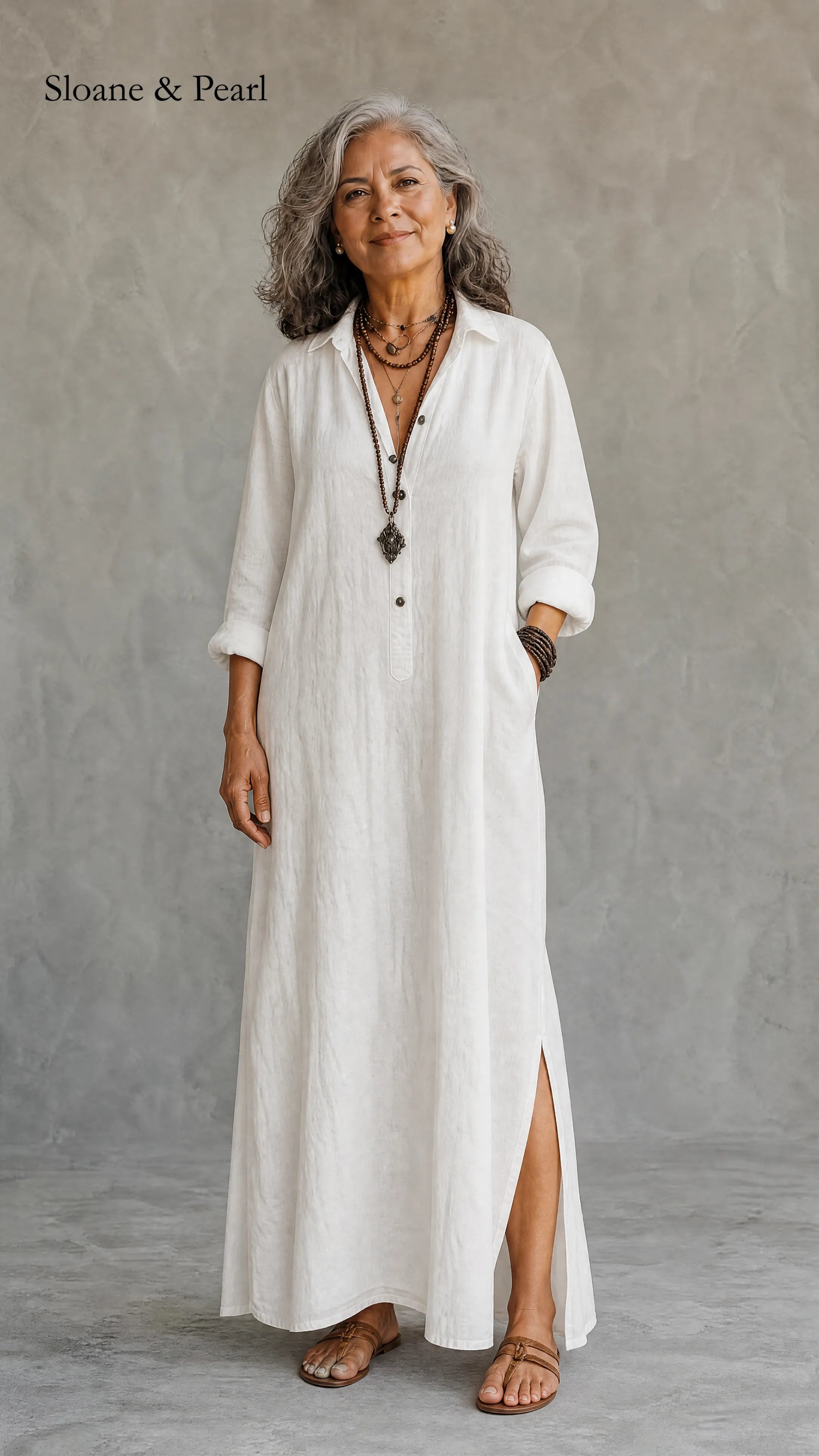 Francelia | Relaxed V-Neck Button Maxi