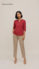 Liana | Cotton Henley Top With Button Detail