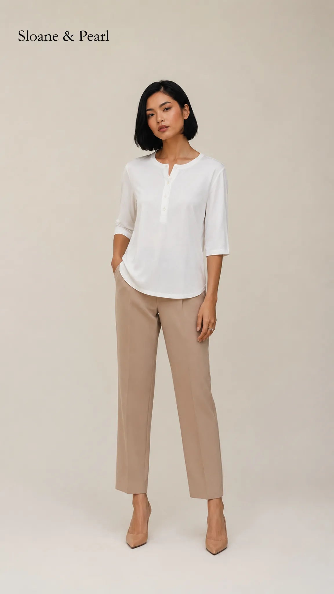 Liana | Cotton Henley Top With Button Detail