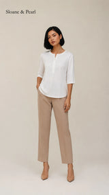 Liana | Cotton Henley Top With Button Detail