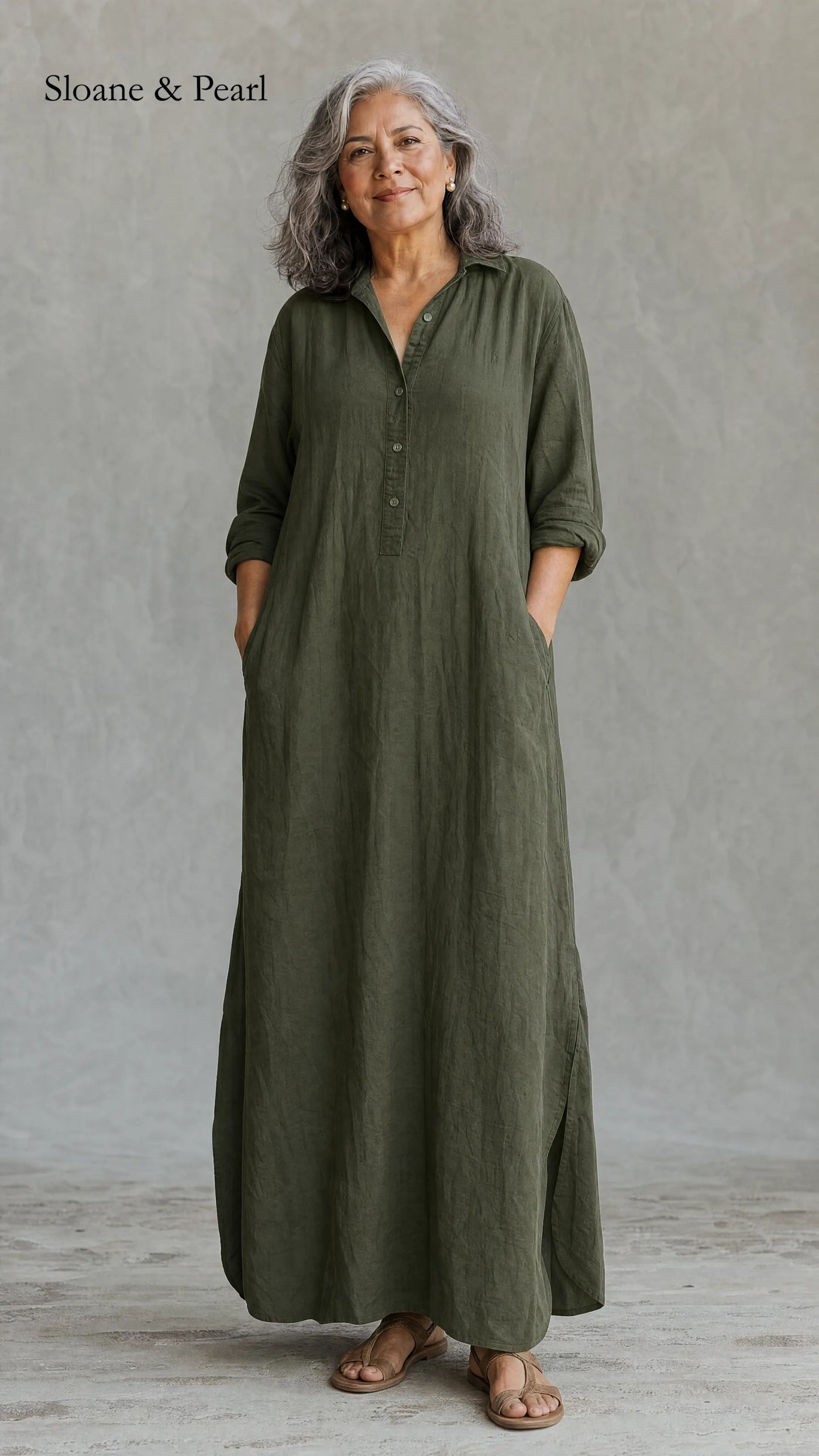Francelia | Relaxed V-Neck Button Maxi