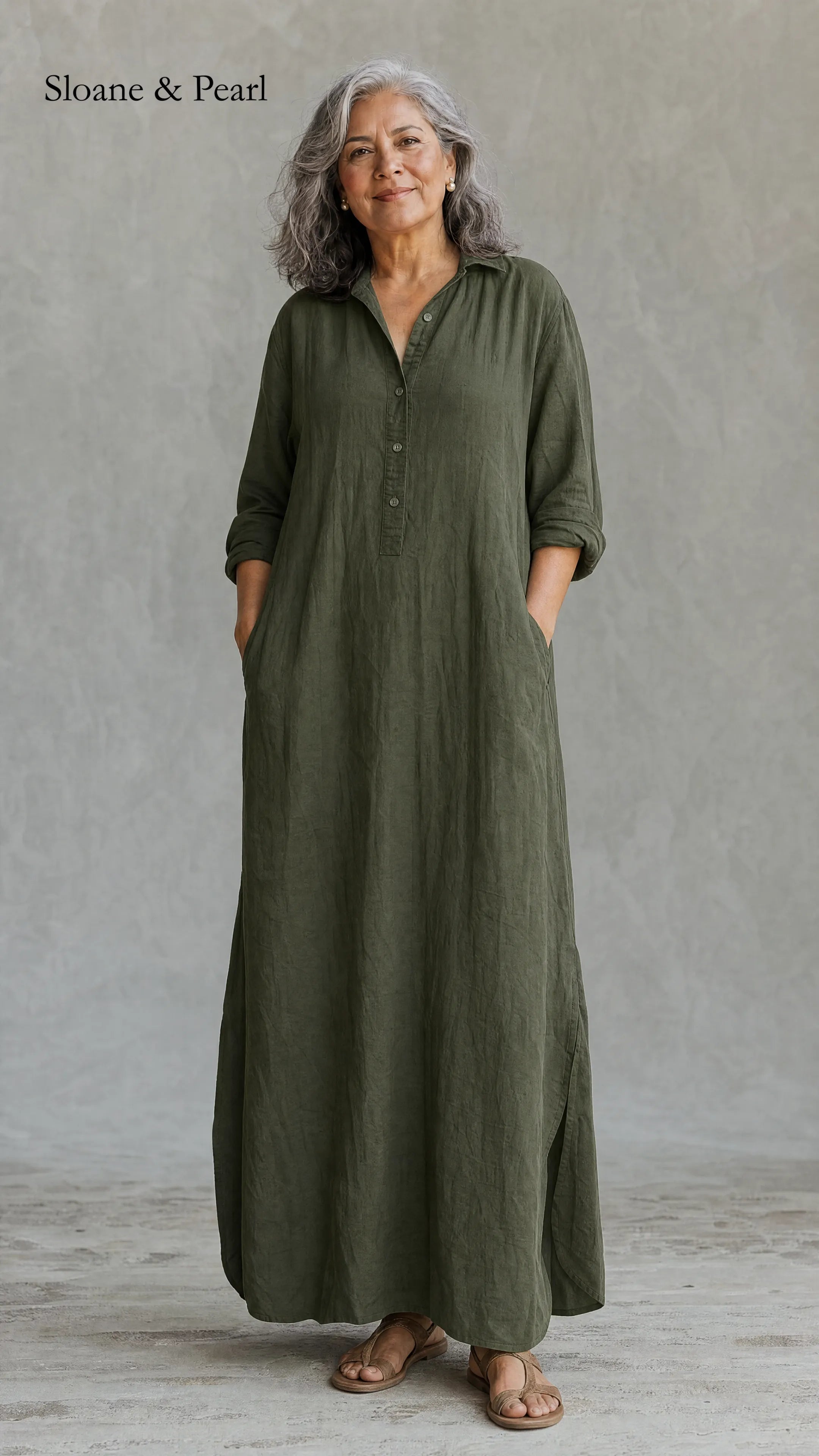 Francelia | Relaxed V-Neck Button Maxi