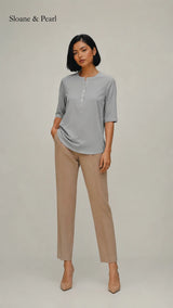 Liana | Cotton Henley Top With Button Detail