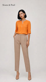 Liana | Cotton Henley Top With Button Detail