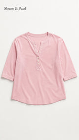 Liana | Cotton Henley Top With Button Detail