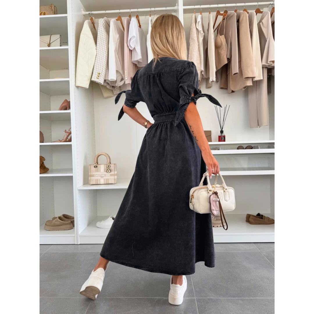 Céleste | V-Neck Denim Midi Dress