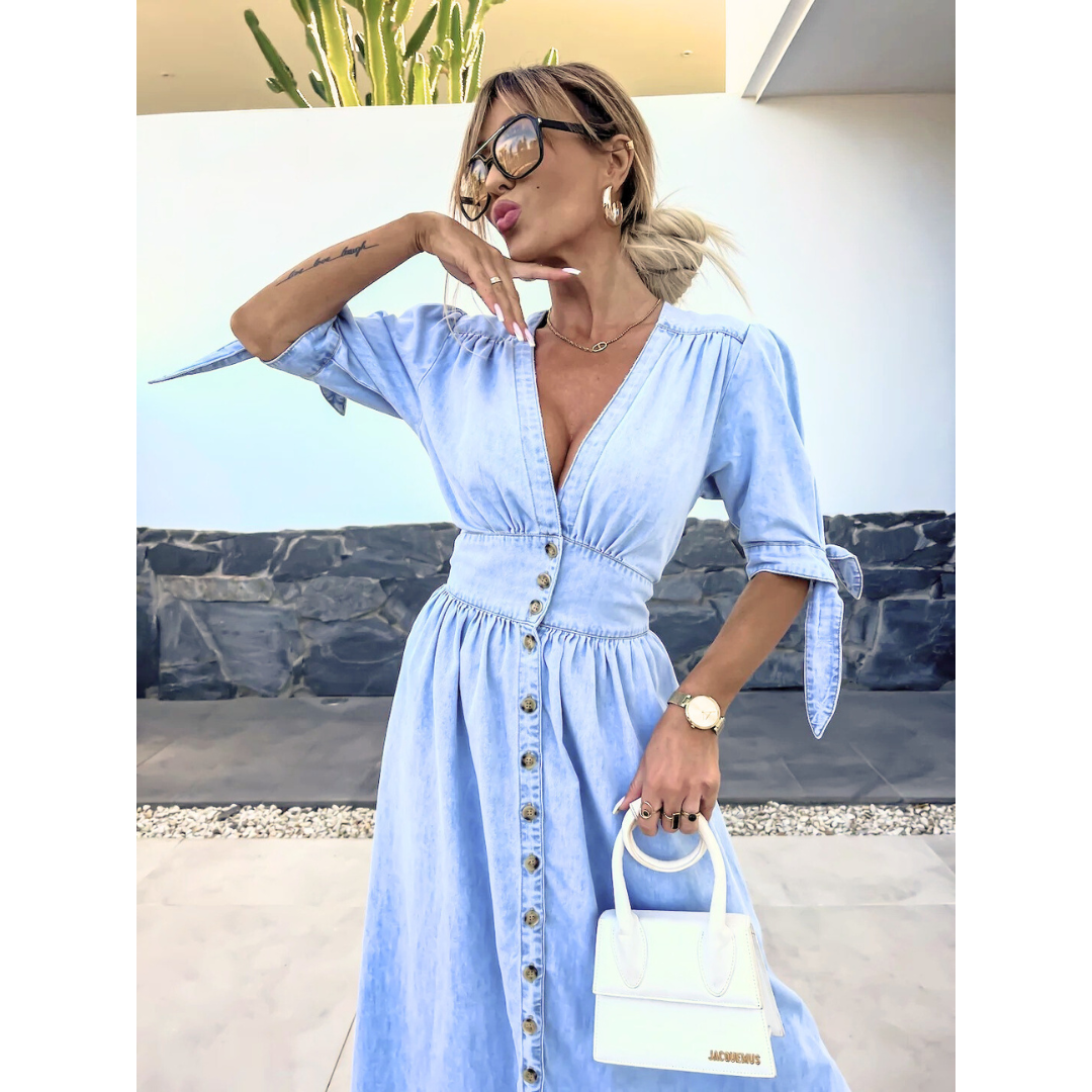 Céleste | V-Neck Denim Midi Dress