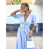 Céleste | V-Neck Denim Midi Dress