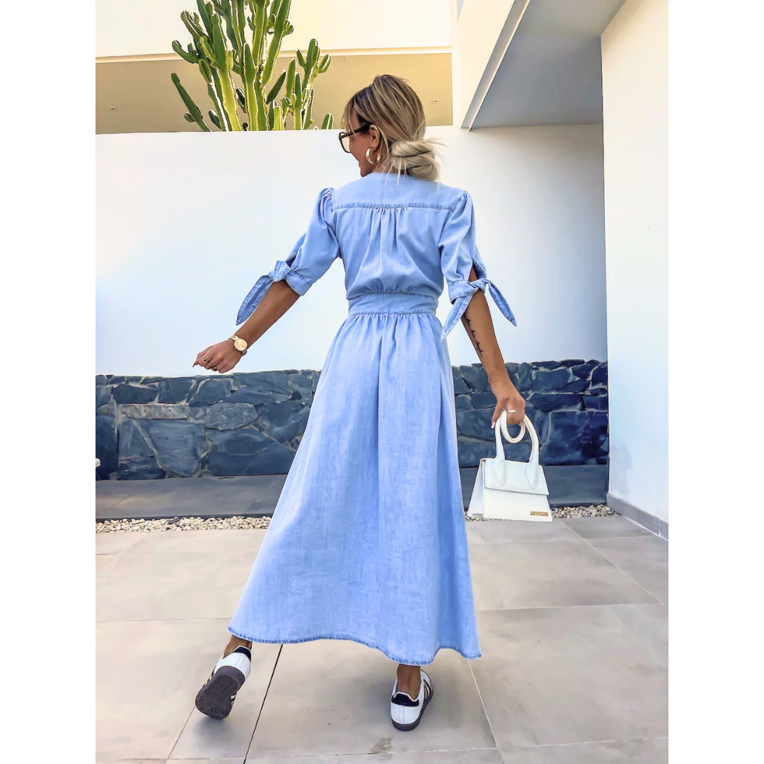 Céleste | V-Neck Denim Midi Dress
