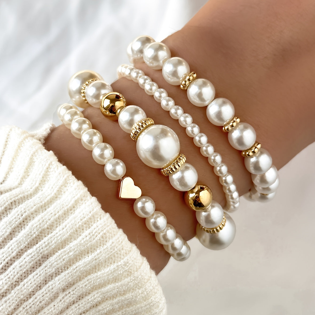 Lorraine | Pearl Heart Bracelet Set